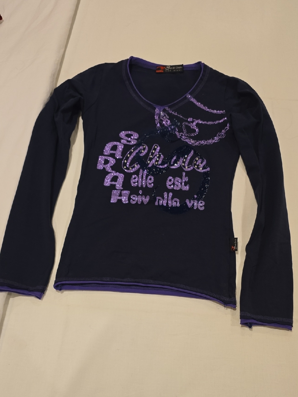 Navy & Purple Long-Sleeve Graphic Tee